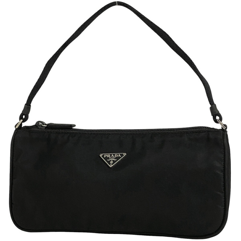Prada Logo Plate Handbag Clutch Nero Black